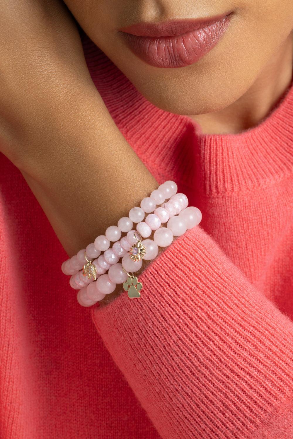 Rose Quartz Elephant Charm Bracelet-YELLOW GOLD-JEWELRYFINE JEWELBRACELET O-SYDNEY EVAN