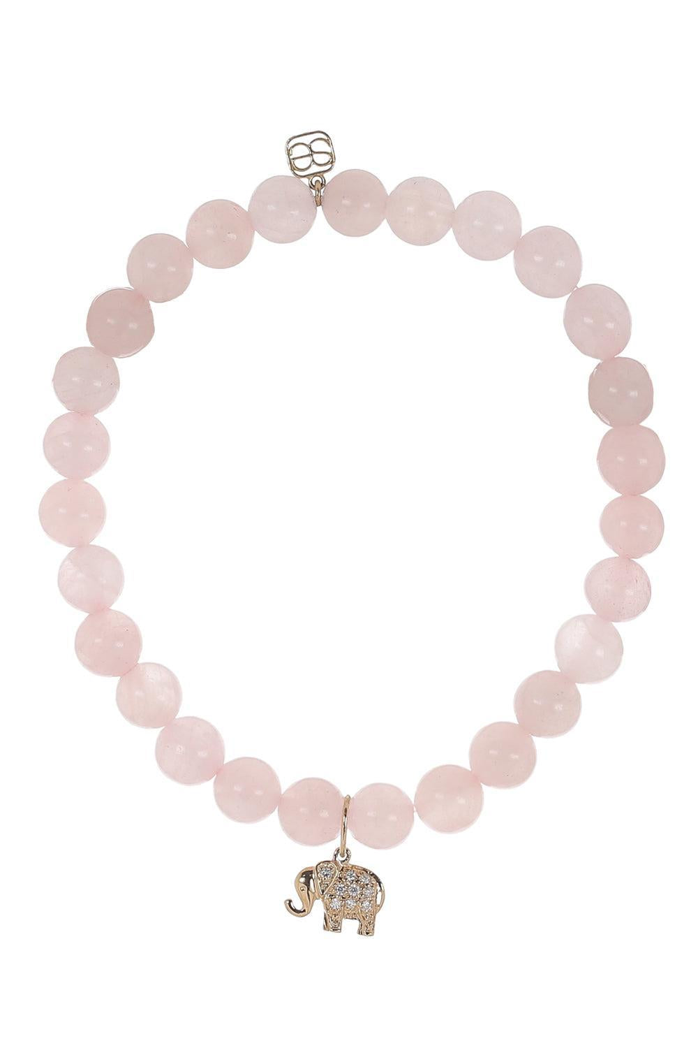 Rose Quartz Elephant Charm Bracelet-YELLOW GOLD-JEWELRYFINE JEWELBRACELET O-SYDNEY EVAN
