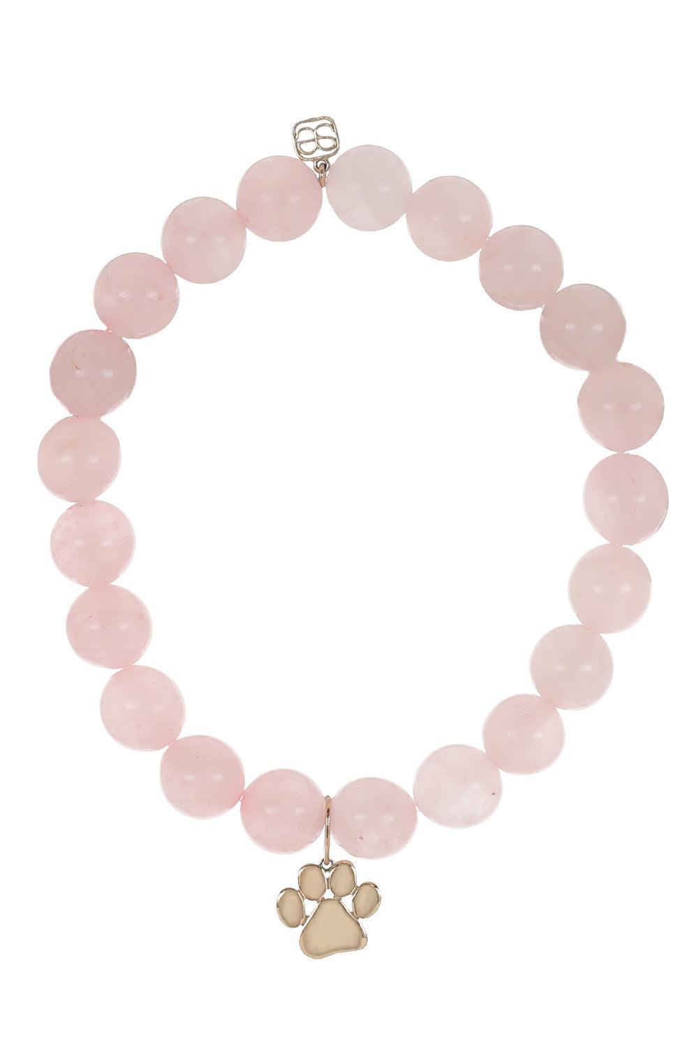 Rose Quartz Paw Charm Bracelet-YELLOW GOLD-JEWELRYFINE JEWELBRACELET O-SYDNEY EVAN