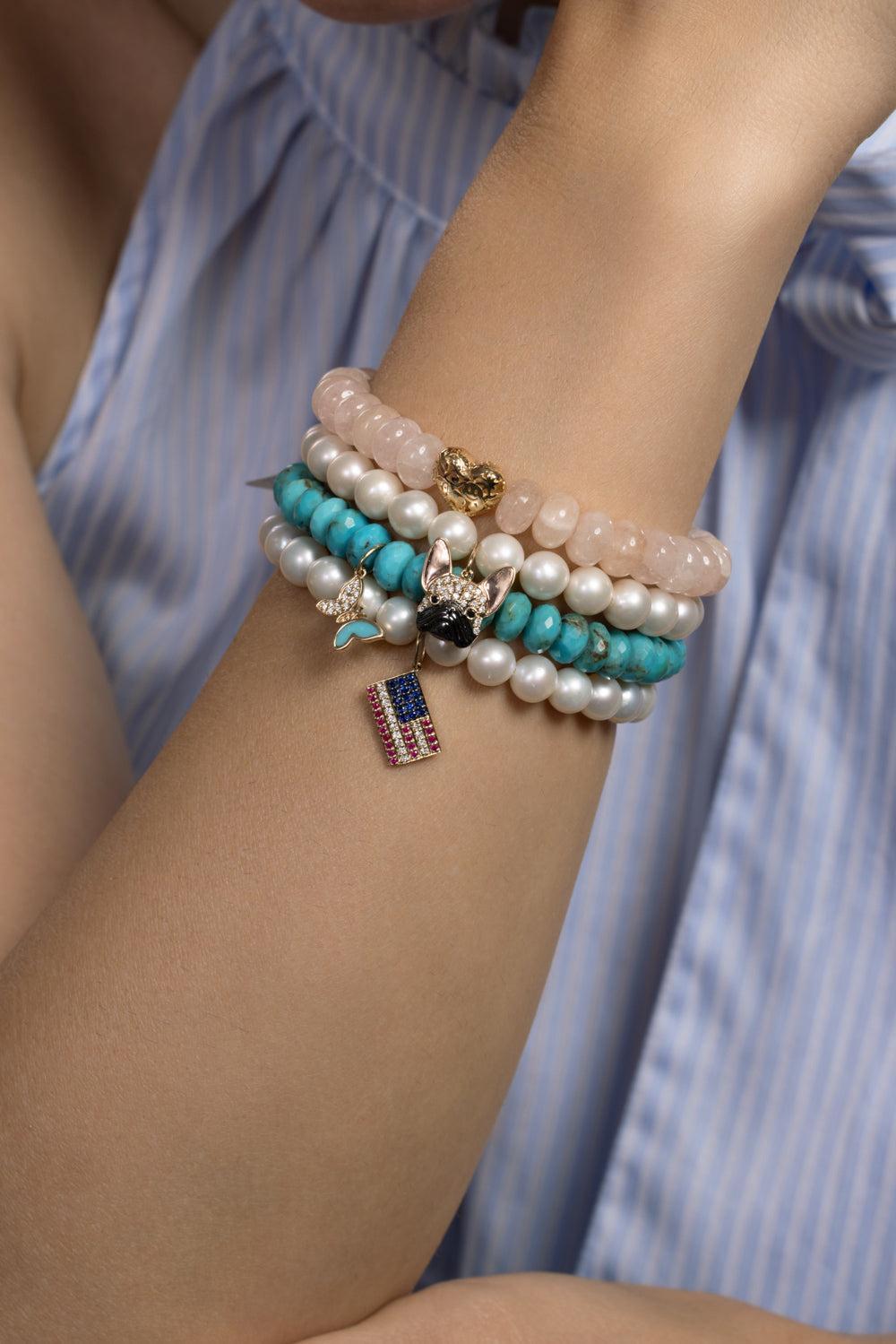 Rose Quartz Puffy Heart Charm Bracelet-YELLOW GOLD-JEWELRYFINE JEWELBRACELET O-SYDNEY EVAN