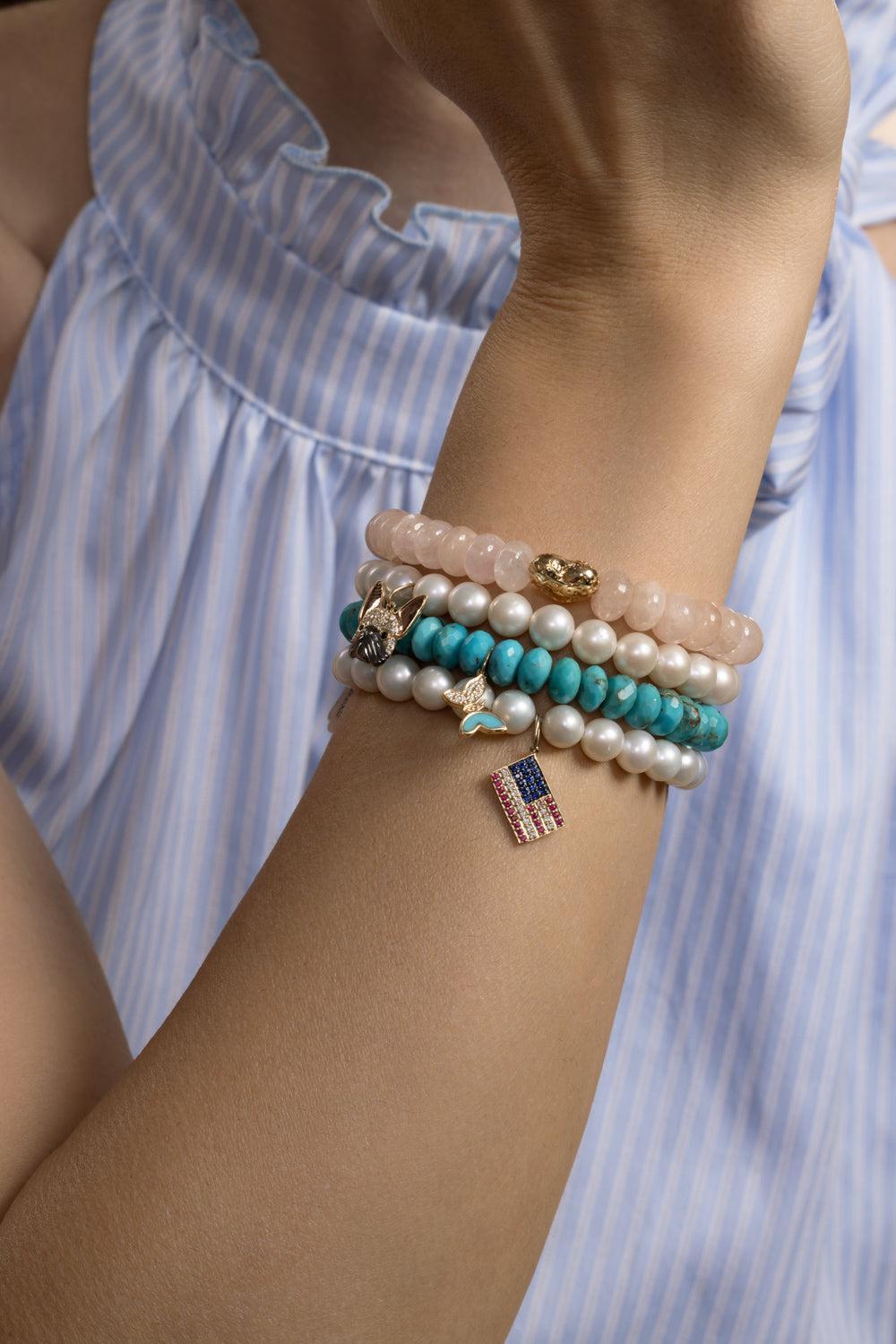 Rose Quartz Puffy Heart Charm Bracelet-YELLOW GOLD-JEWELRYFINE JEWELBRACELET O-SYDNEY EVAN