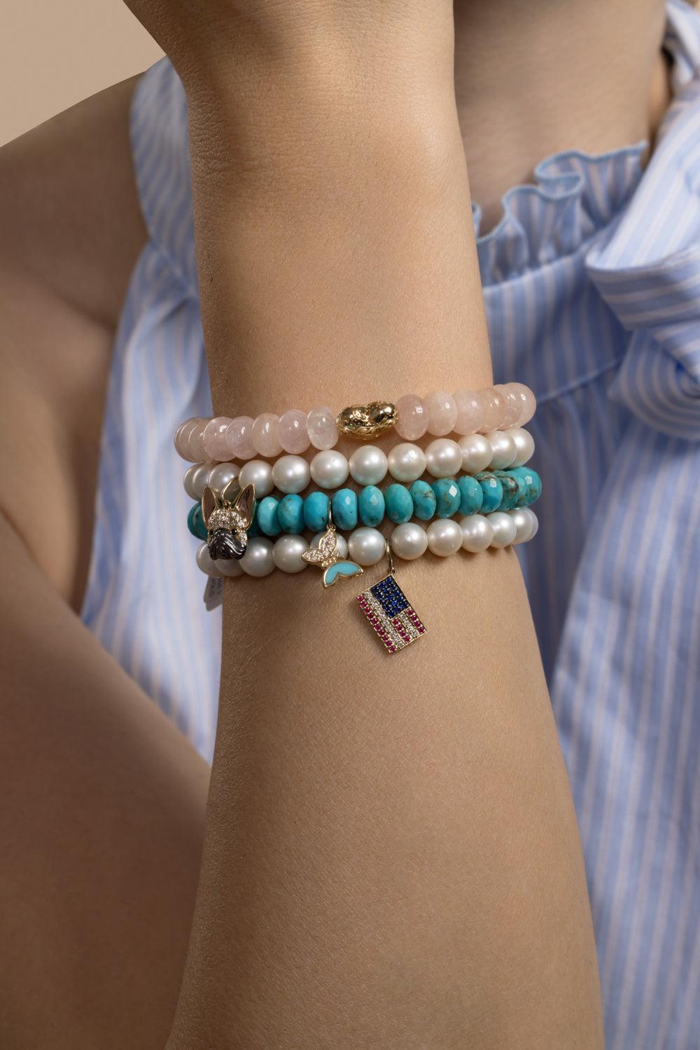 Rose Quartz Puffy Heart Charm Bracelet-YELLOW GOLD-JEWELRYFINE JEWELBRACELET O-SYDNEY EVAN