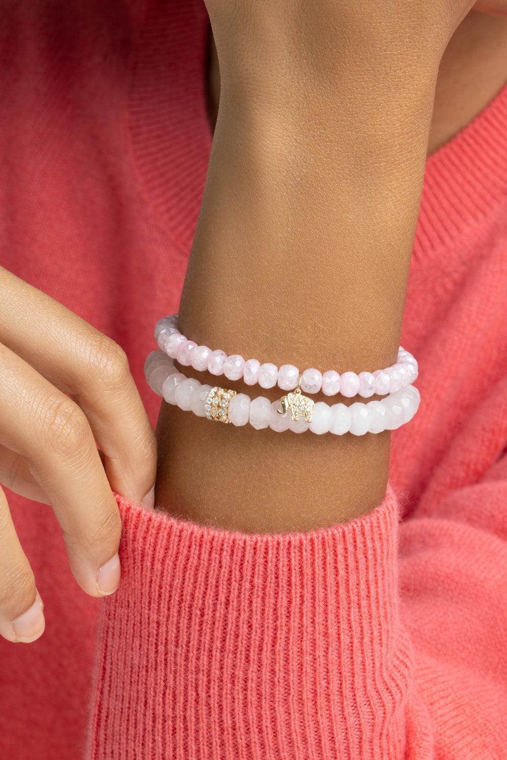 Rose Quartz Rondelle Trio Beaded Bracelet-YELLOW GOLD-JEWELRYFINE JEWELBRACELET O-SYDNEY EVAN