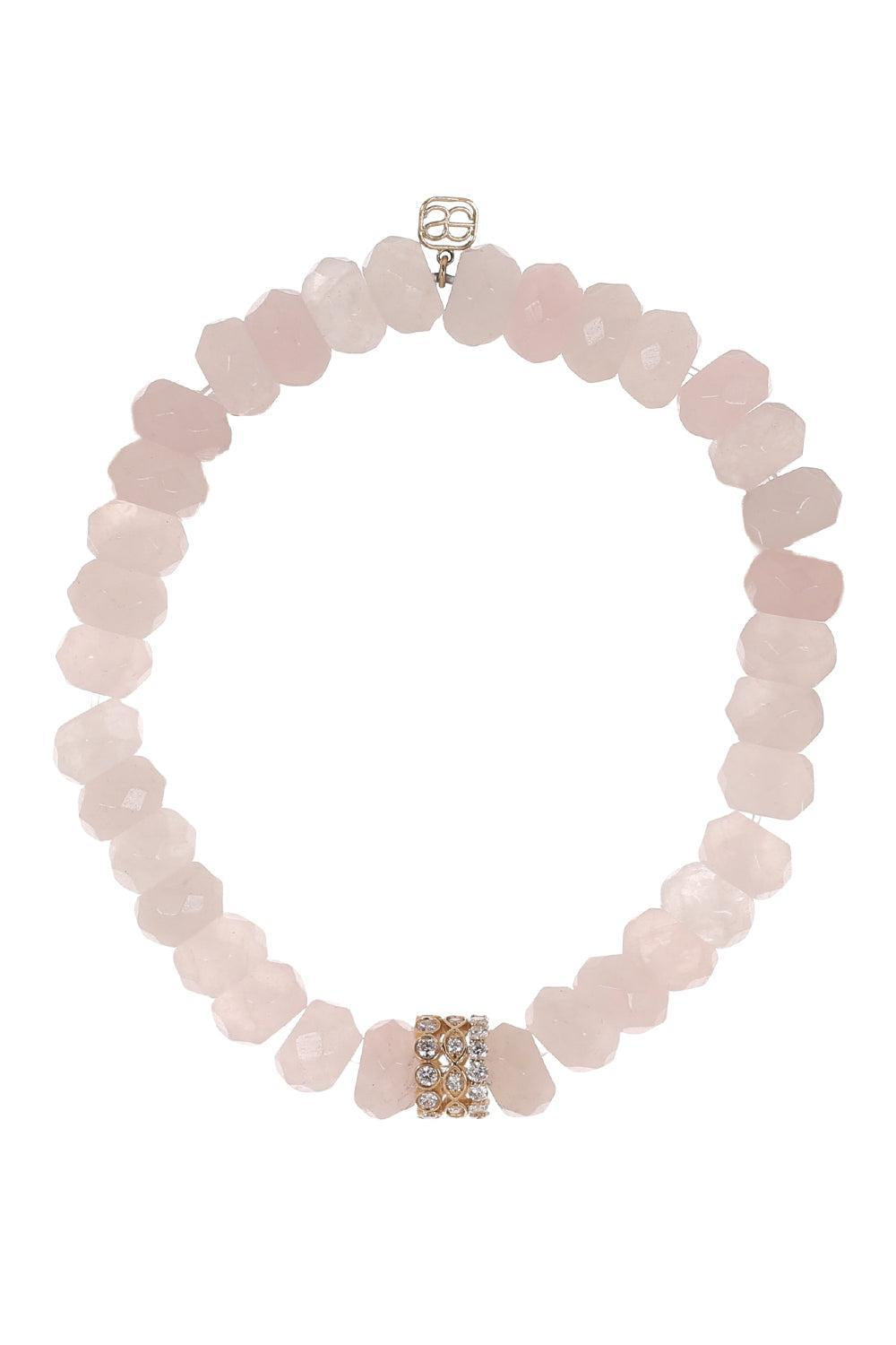 Rose Quartz Rondelle Trio Beaded Bracelet-YELLOW GOLD-JEWELRYFINE JEWELBRACELET O-SYDNEY EVAN