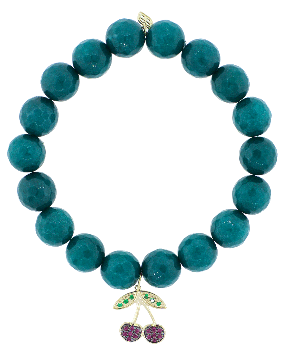 SYDNEY EVAN-Ruby And Emerald Cherry Charm Bracelet-YELLOW GOLD