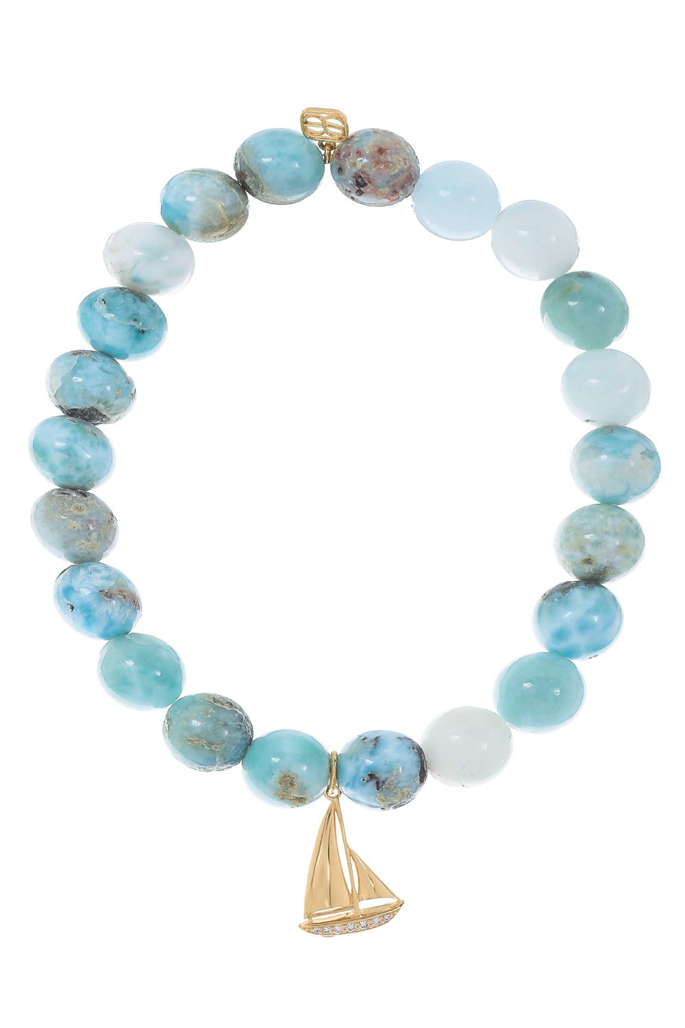 SYDNEY EVAN-Sailboat Larimar Charm Bracelet-YELLOW GOLD