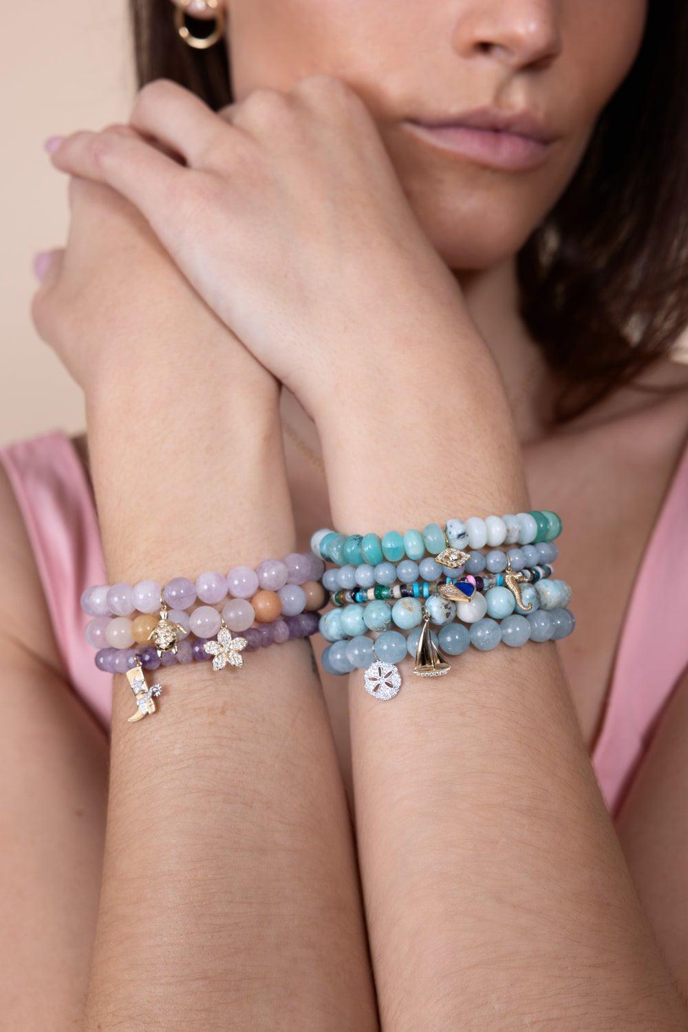SYDNEY EVAN-Seahorse Aquamarine Charm Bracelet-YELLOW GOLD