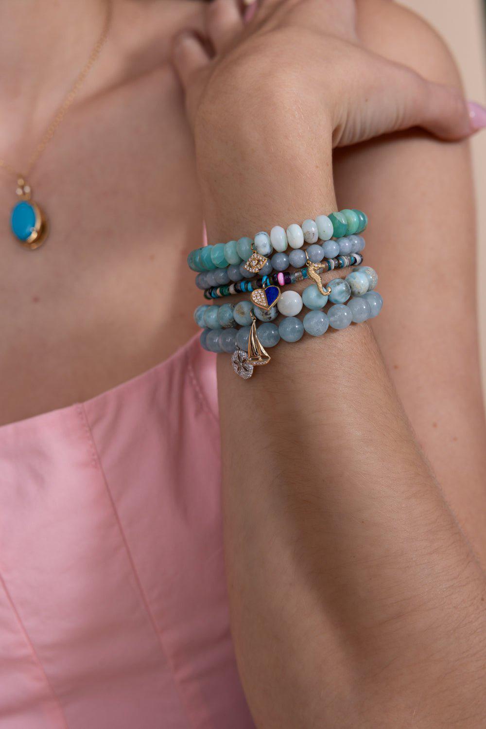 SYDNEY EVAN-Seahorse Aquamarine Charm Bracelet-YELLOW GOLD