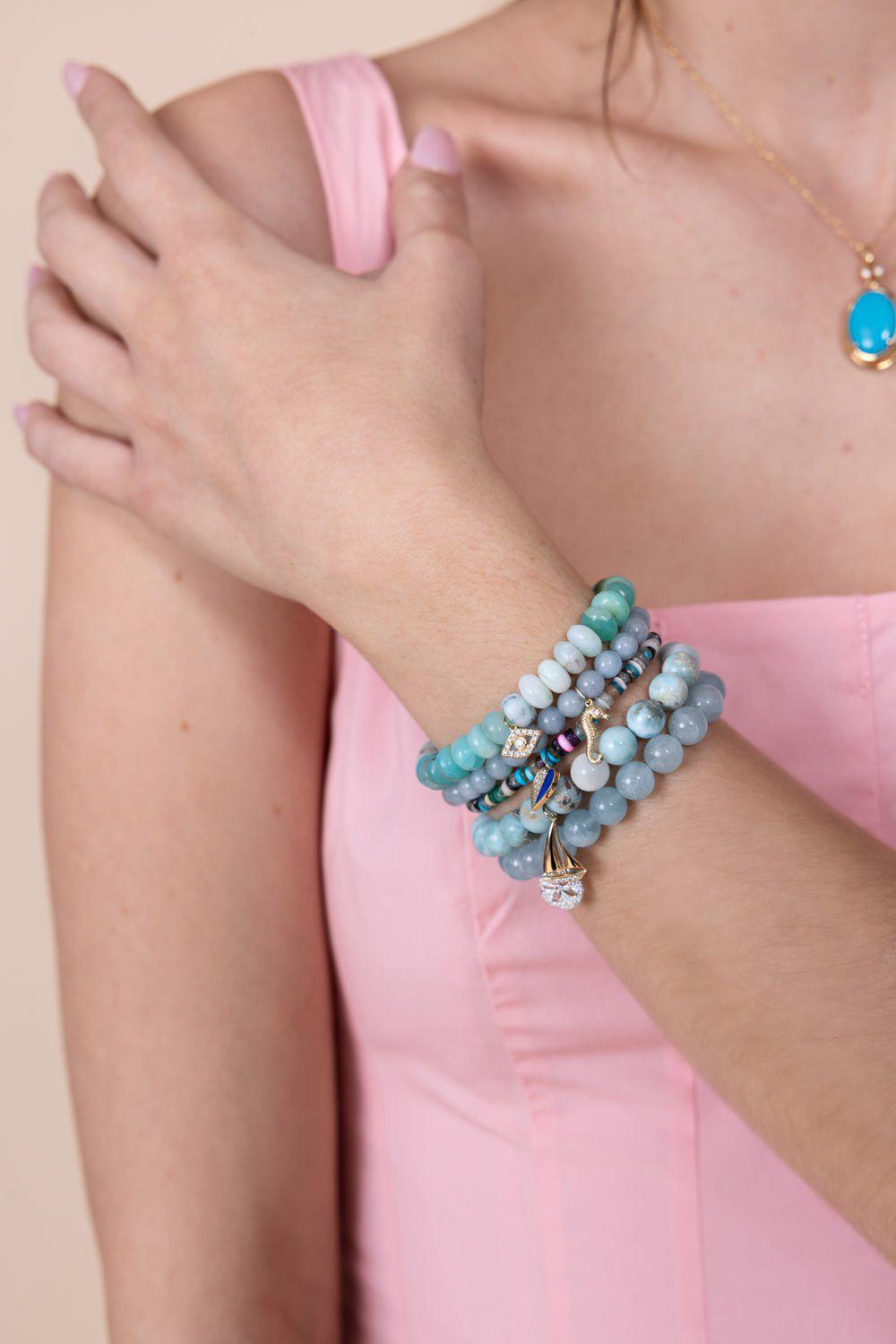 SYDNEY EVAN-Seahorse Aquamarine Charm Bracelet-YELLOW GOLD