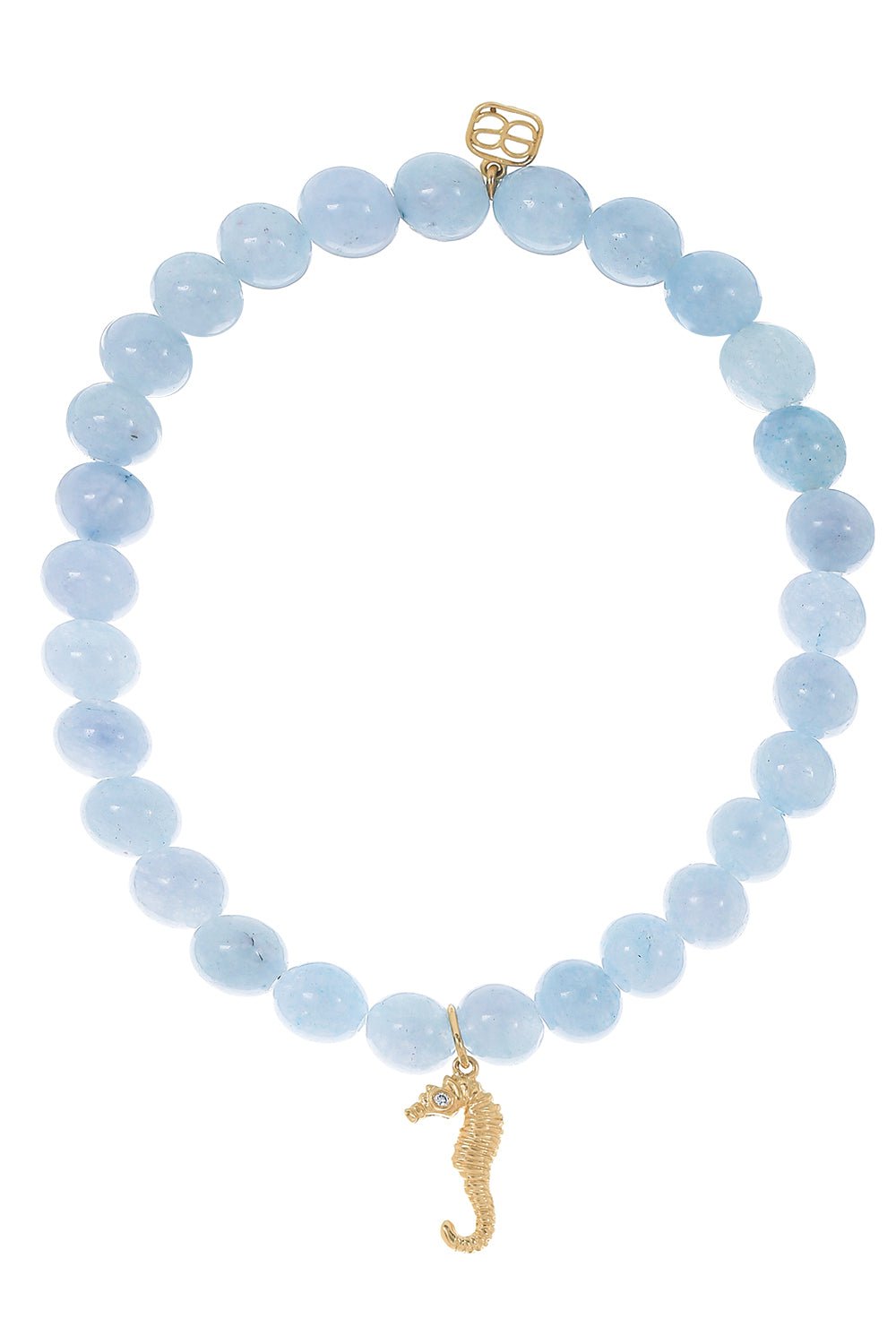 SYDNEY EVAN-Seahorse Aquamarine Charm Bracelet-YELLOW GOLD