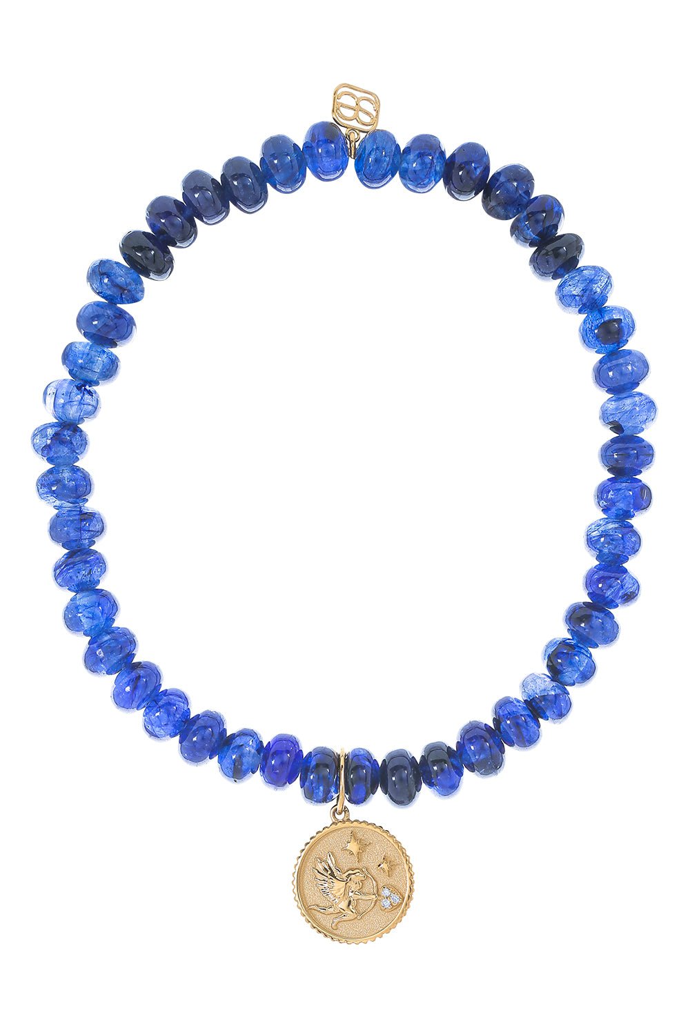 SYDNEY EVAN-Shooting Cherub Coin Sapphire Charm Bracelet-YELLOW GOLD