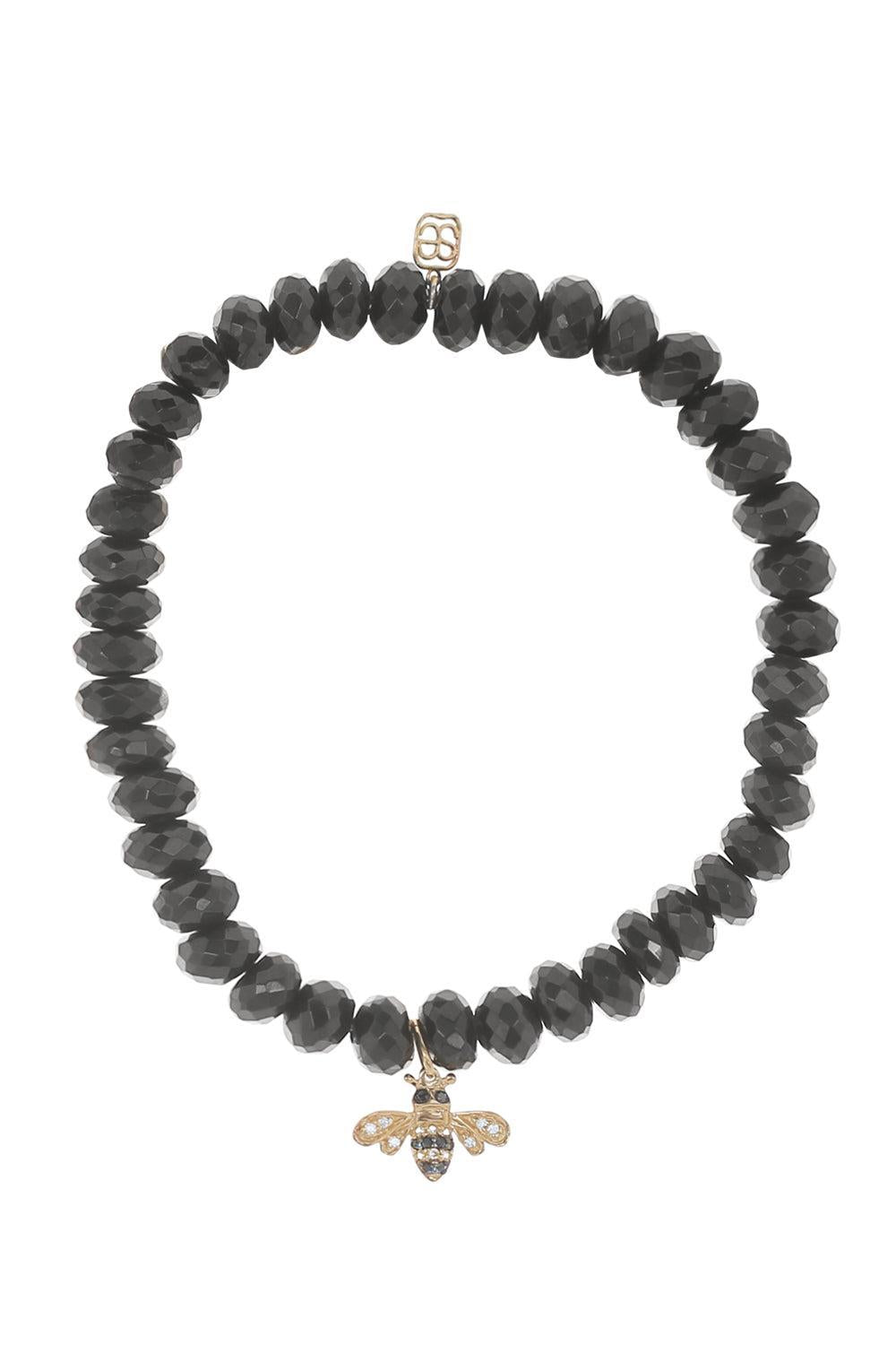 Small Bee Black Spinel Charm Bracelet-YELLOW GOLD-JEWELRYFINE JEWELBRACELET O-SYDNEY EVAN