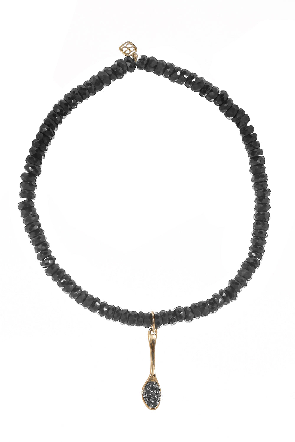 Small Caviar Spoon Black Spinel Charm Bracelet-YELLOW GOLD-JEWELRYFINE JEWELBRACELET O-SYDNEY EVAN