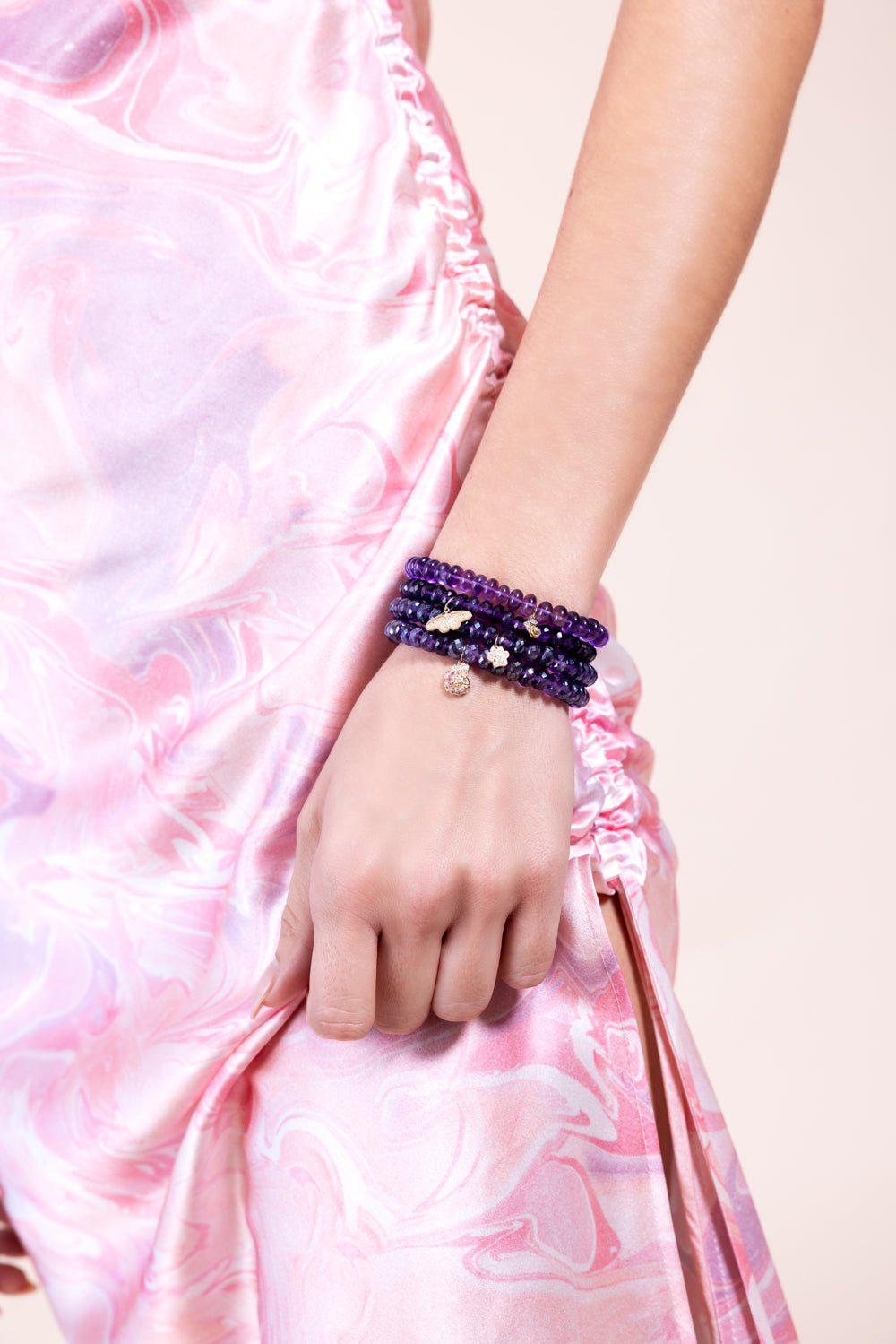 SYDNEY EVAN-Small Celestial Moth Amethyst Charm Bracelet-YELLOW GOLD