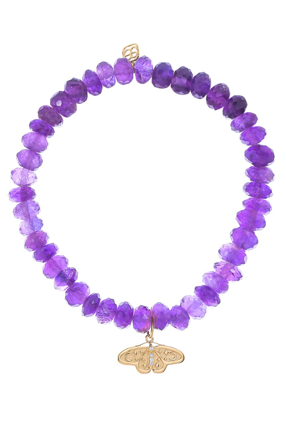 SYDNEY EVAN-Small Celestial Moth Amethyst Charm Bracelet-YELLOW GOLD