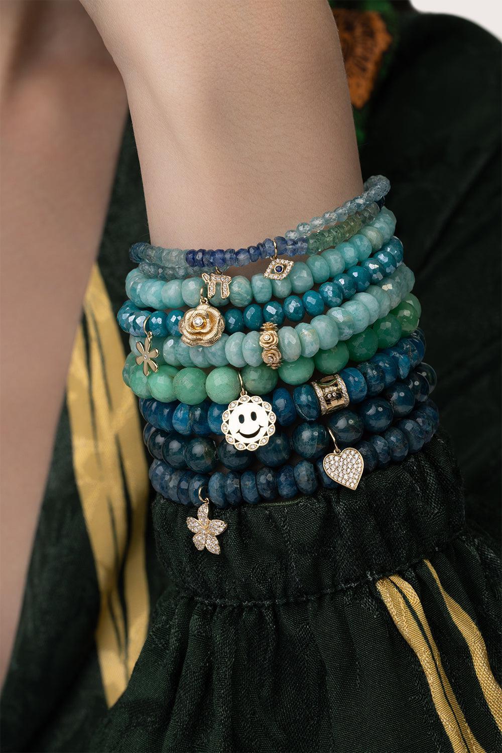 Small Chai Blue Zircon Charm Bracelet-YELLOW GOLD-JEWELRYFINE JEWELBRACELET O-SYDNEY EVAN