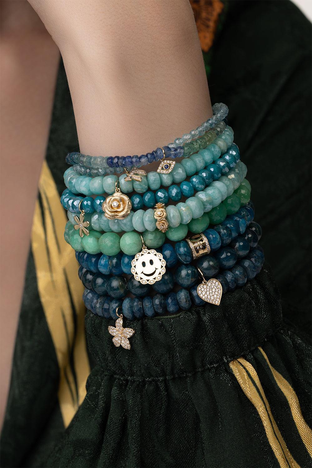 Small Chai Blue Zircon Charm Bracelet-YELLOW GOLD-JEWELRYFINE JEWELBRACELET O-SYDNEY EVAN
