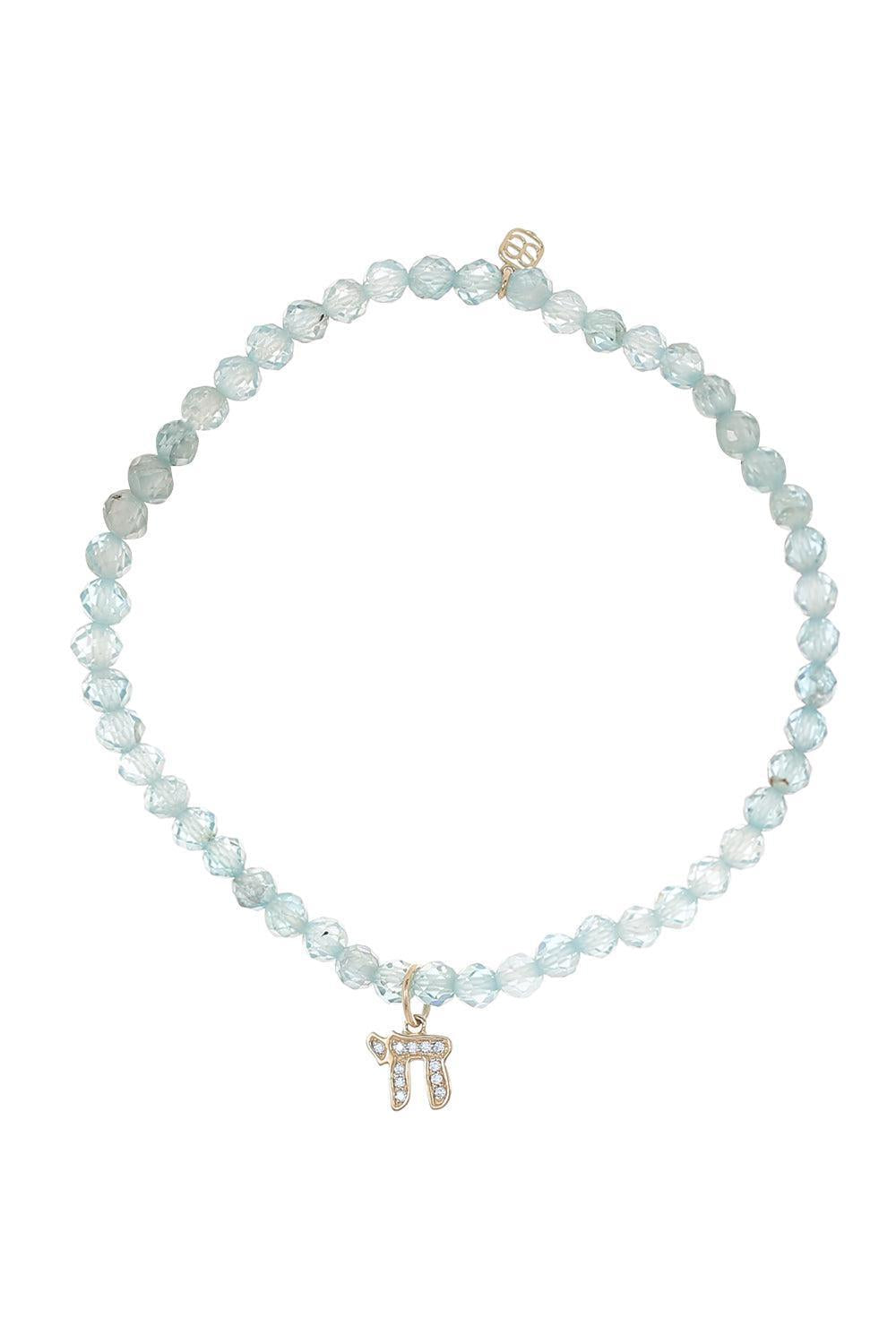 Small Chai Blue Zircon Charm Bracelet-YELLOW GOLD-JEWELRYFINE JEWELBRACELET O-SYDNEY EVAN