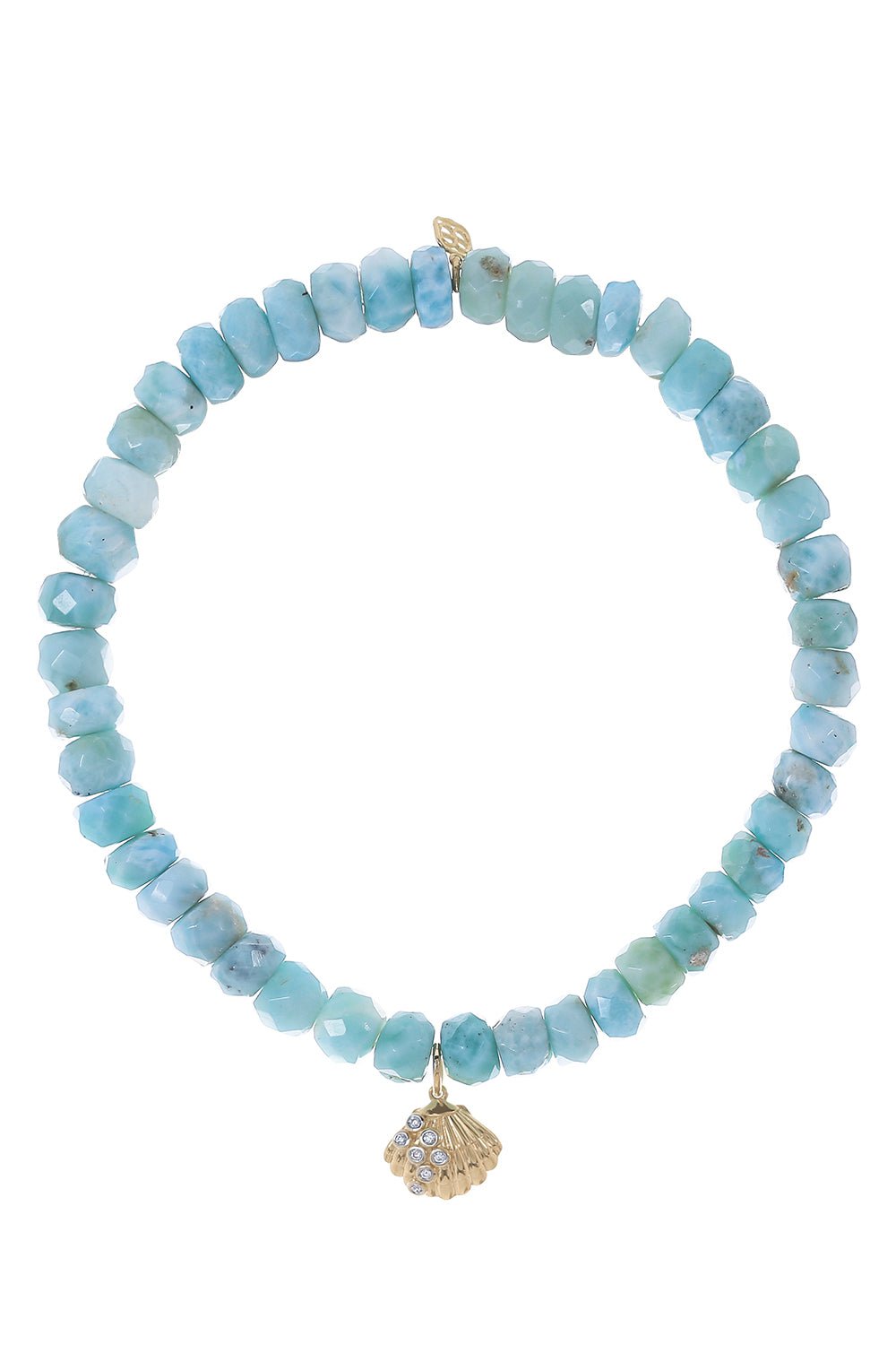 SYDNEY EVAN-Small Clam Shell Larimar Charm Bracelet-YELLOW GOLD