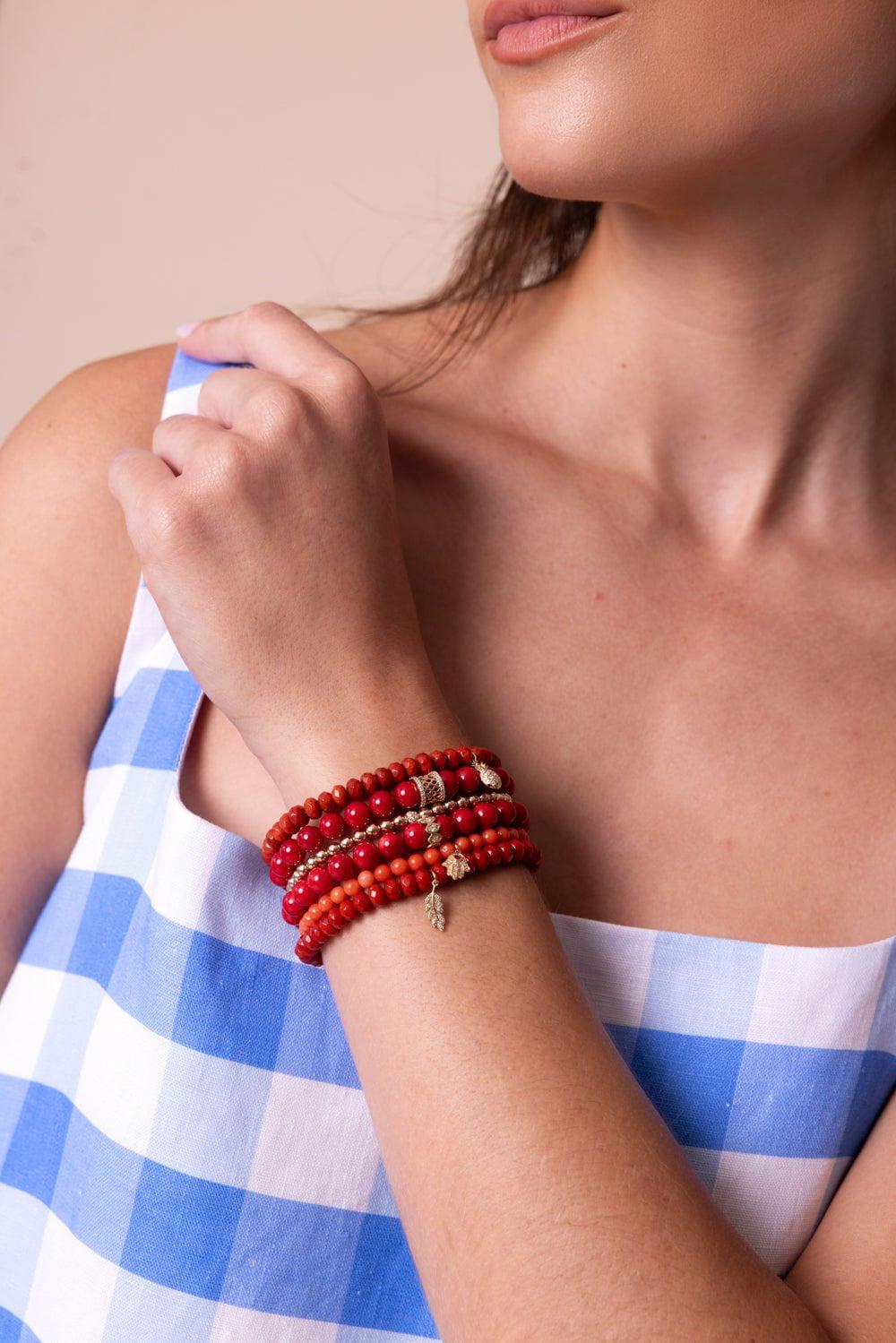 SYDNEY EVAN-Small Hamsa Coral Charm Bracelet-YELLOW GOLD