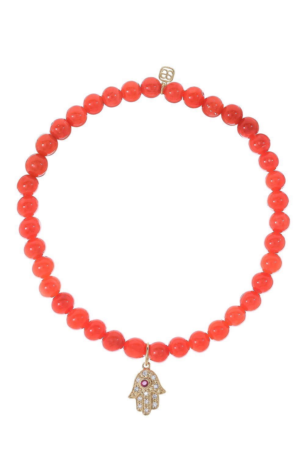 SYDNEY EVAN-Small Hamsa Coral Charm Bracelet-YELLOW GOLD