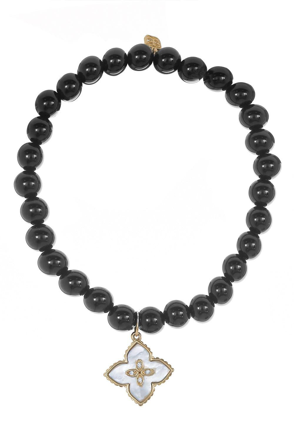 Small Moroccan Flower Onyx Charm Bracelet-YELLOW GOLD-JEWELRYFINE JEWELBRACELET O-SYDNEY EVAN