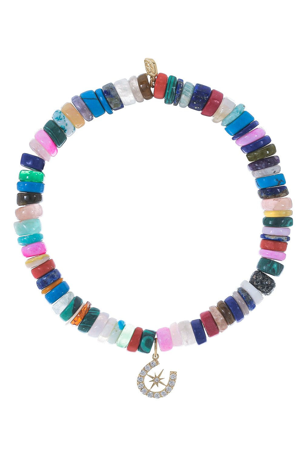 SYDNEY EVAN-Starburst Horseshoe Rainbow Heishi Charm Bracelet-YELLOW GOLD