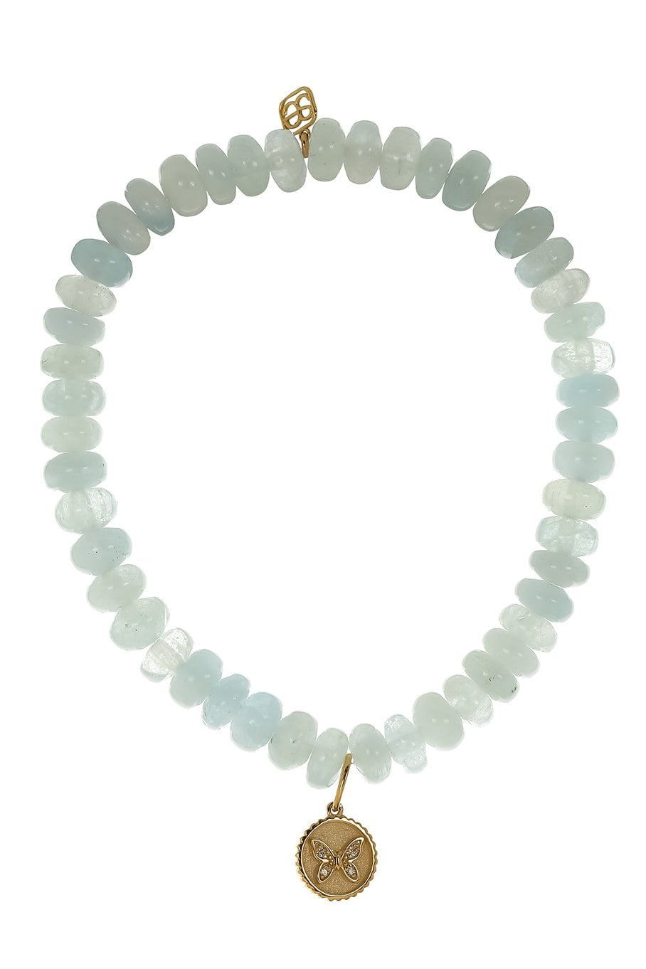 SYDNEY EVAN-Tiny Butterfly Coin Aquamarine Bead Bracelet-YELLOW GOLD
