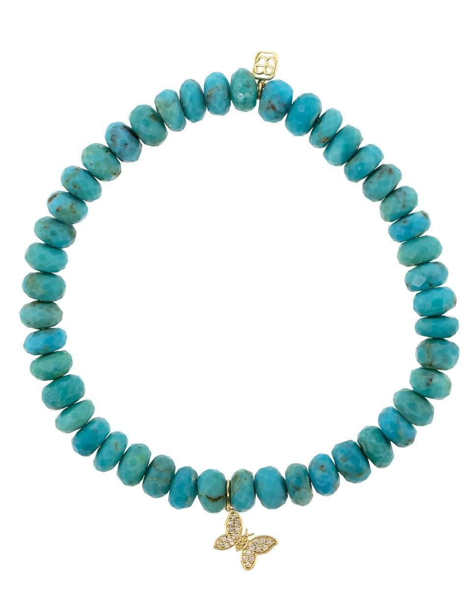 SYDNEY EVAN-Tiny Butterfly on Turquoise Bead Bracelet-YELLOW GOLD
