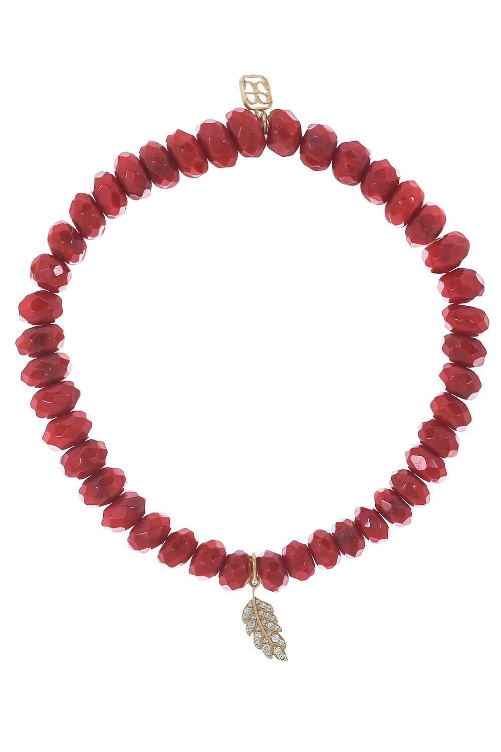 SYDNEY EVAN-Tiny Feather Bamboo Coral Charm Bracelet-YELLOW GOLD
