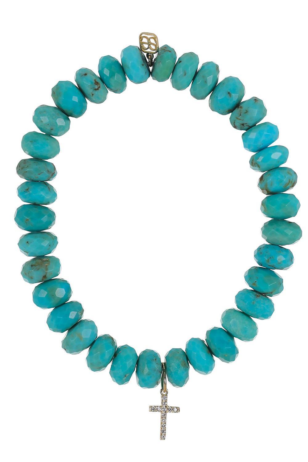 Turquoise Small Cross Charm Bracelet-YELLOW GOLD-JEWELRYFINE JEWELBRACELET O-SYDNEY EVAN