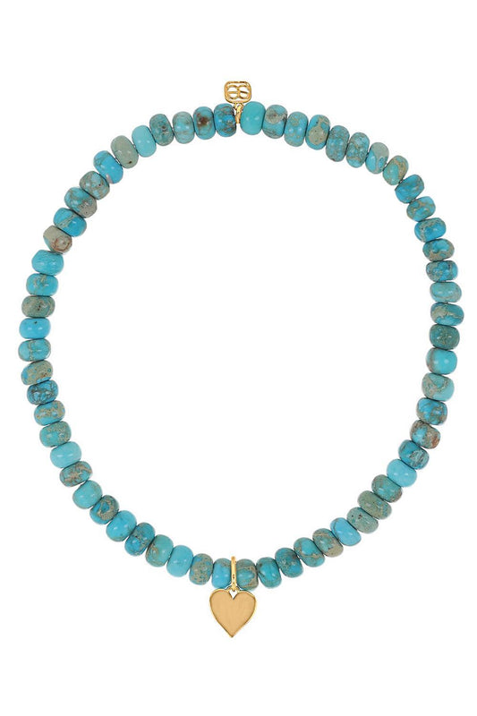 Turquoise Tiny Heart Charm Bracelet-YELLOW GOLD-JEWELRYFINE JEWELBRACELET O-SYDNEY EVAN