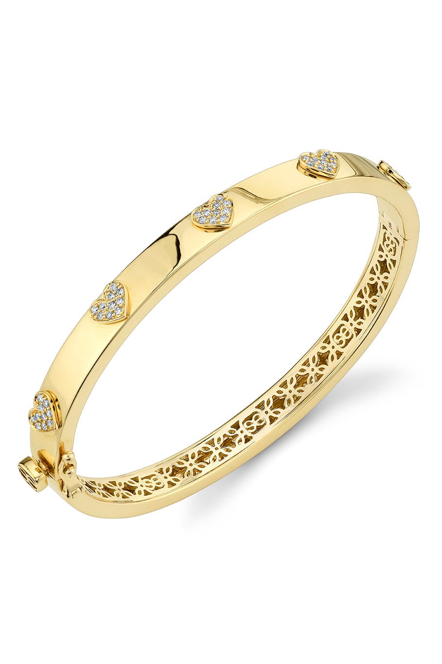 SYDNEY EVAN-White Diamond Heart Bangle-YELLOW GOLD