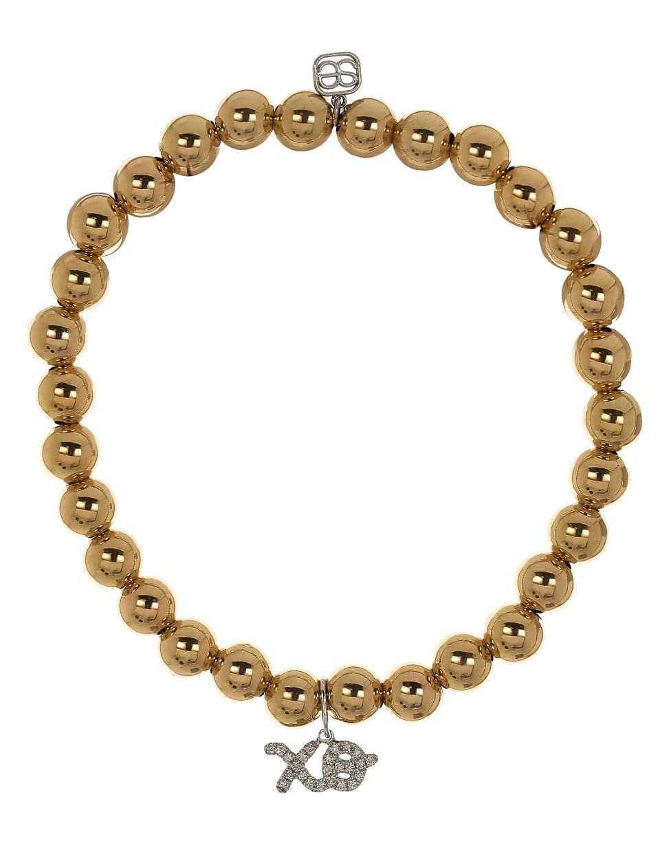 SYDNEY EVAN-XO Diamond Script Gold Bead Bracelet-YELLOW GOLD