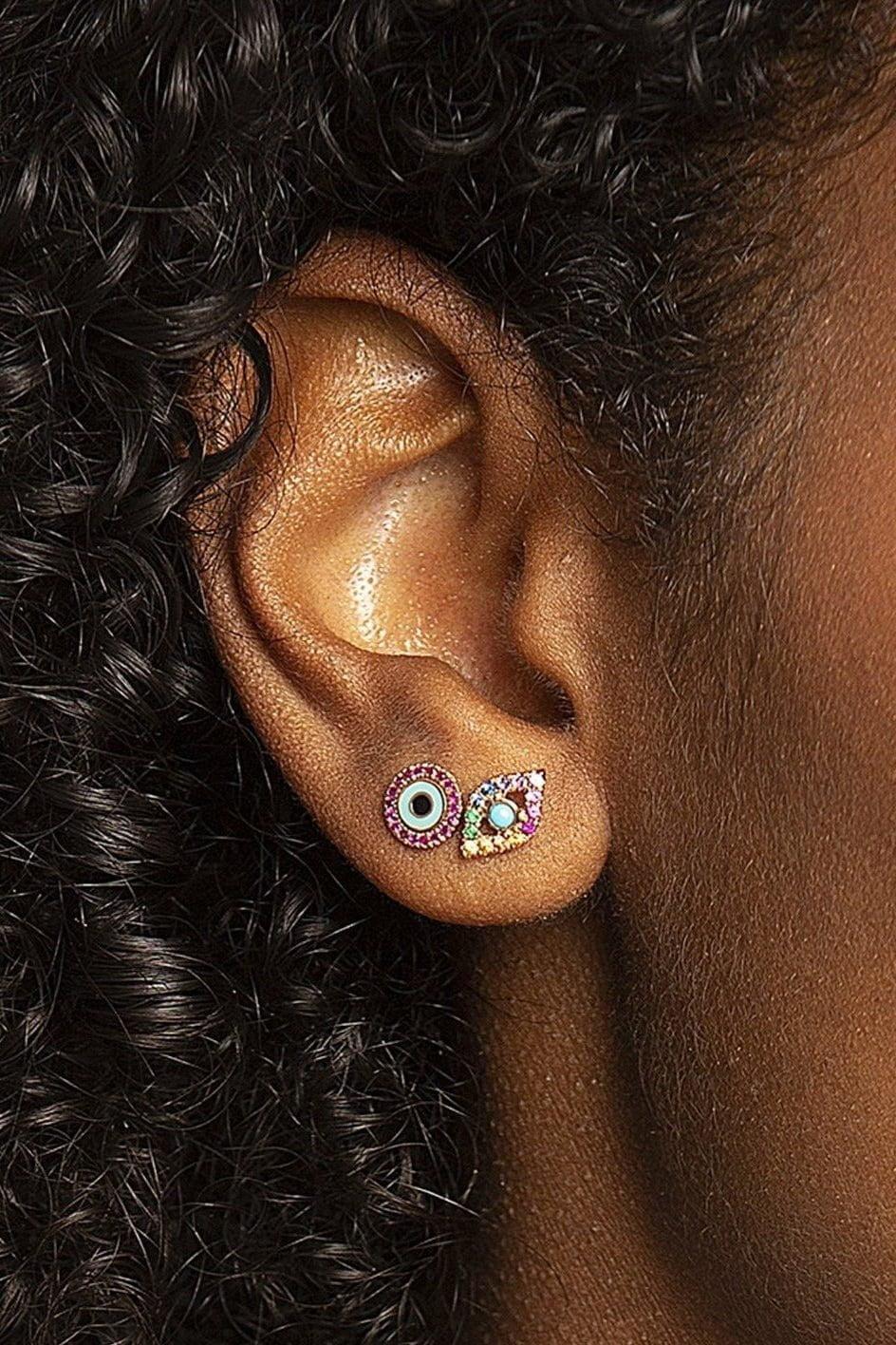 SYDNEY EVAN-Large Bezel Turquoise Evil Eye Earring-ROSE GOLD