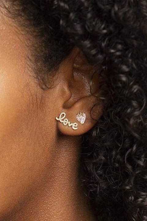 SYDNEY EVAN-Diamond Love Script Studs-WHITE GOLD