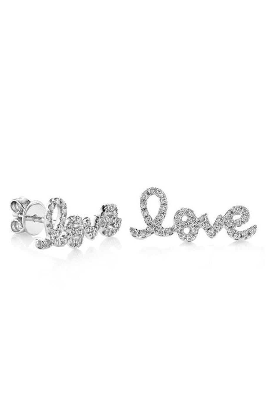 SYDNEY EVAN-Diamond Love Script Studs-WHITE GOLD