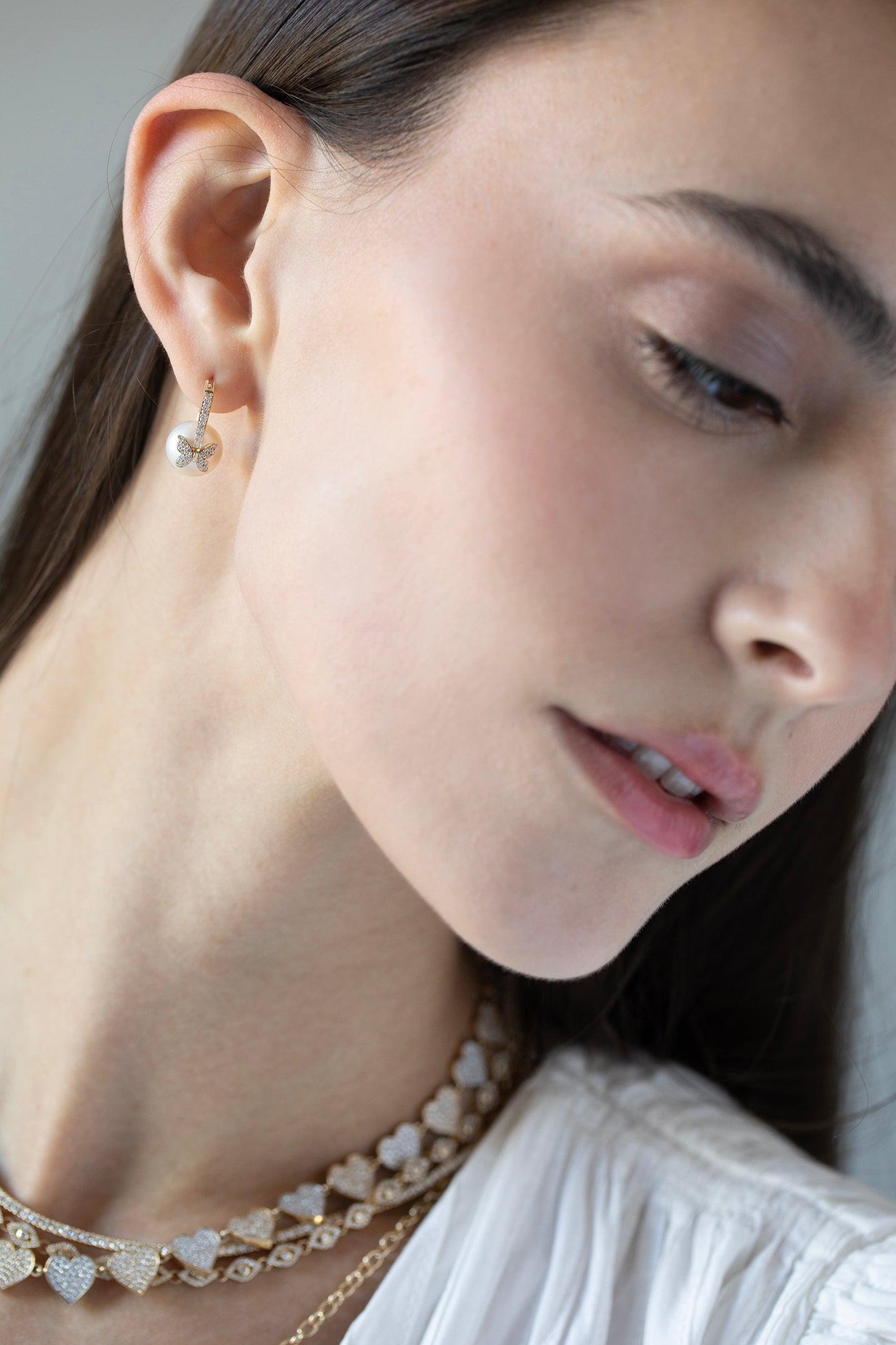 SYDNEY EVAN-Butterly Pearl Earrings-YELLOW GOLD