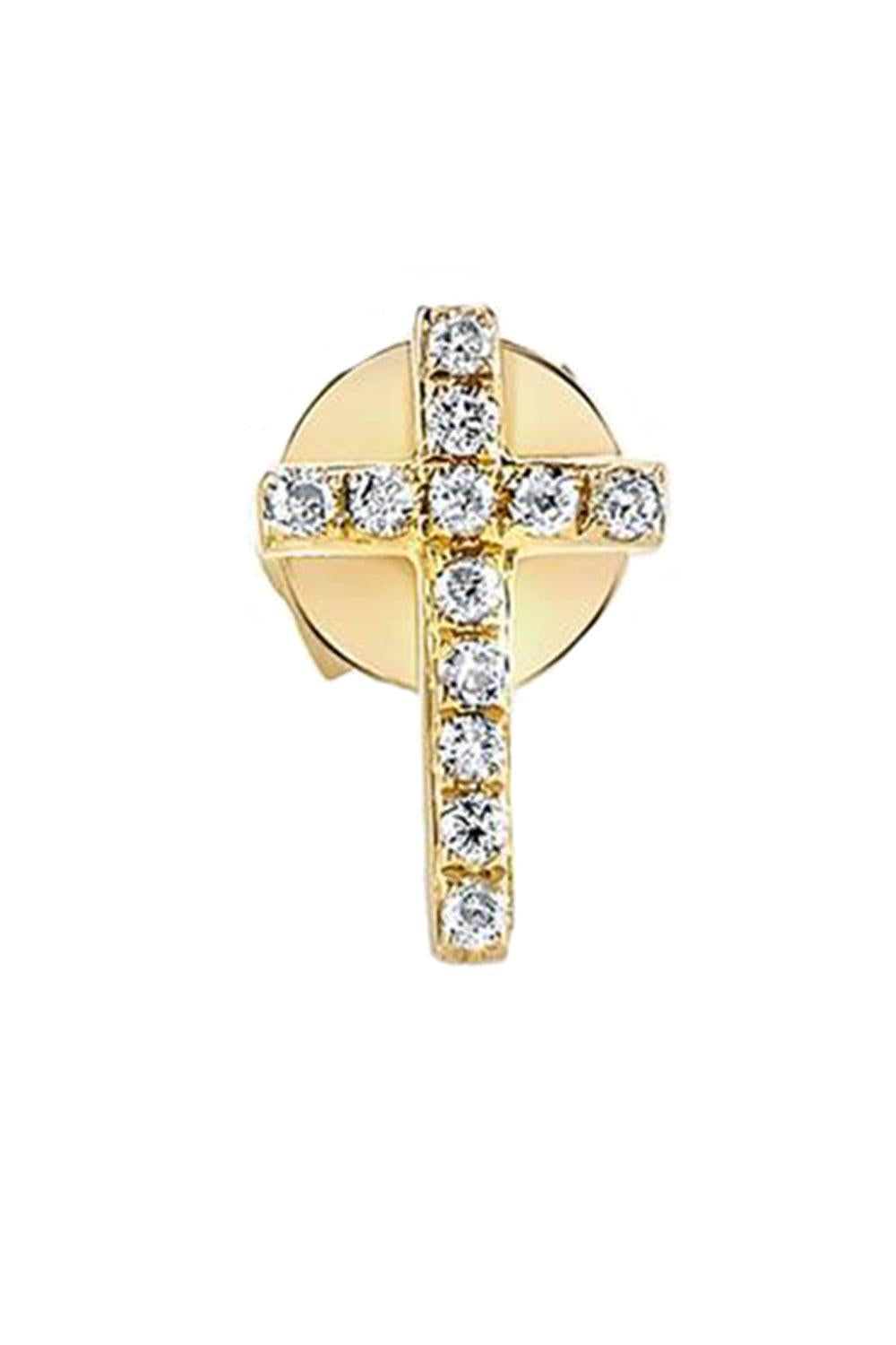 Diamond Cross Stud Earring-YELLOW GOLD-JEWELRYFINE JEWELEARRING-SYDNEY EVAN