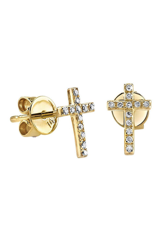 Diamond Small Cross Stud Earrings