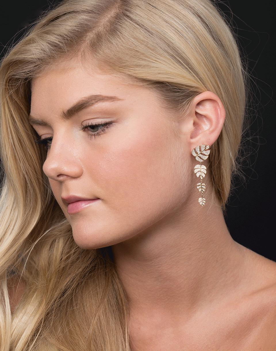 SYDNEY EVAN-Monstera Leaf Drop Earrings-YELLOW GOLD