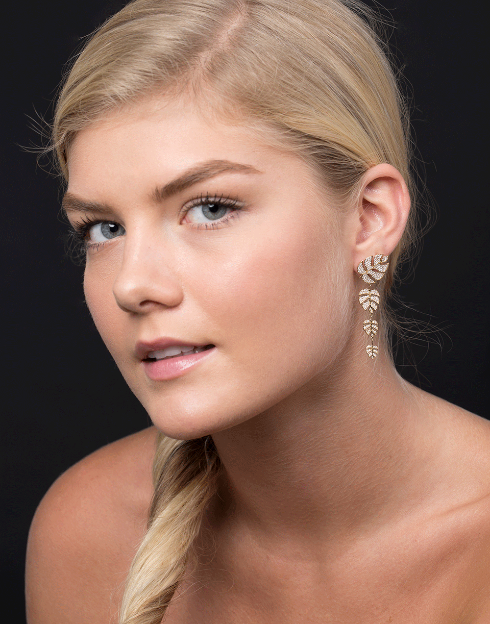 SYDNEY EVAN-Monstera Leaf Drop Earrings-YELLOW GOLD