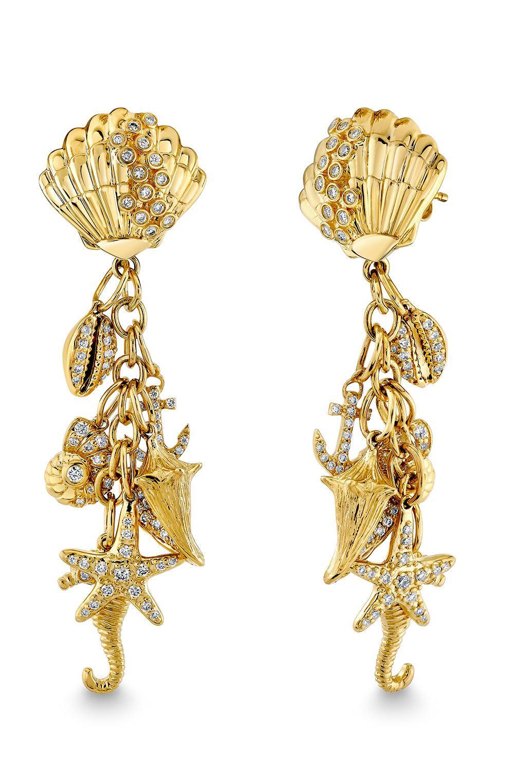 Multi Sea Life Clam Shell Earrings-YELLOW GOLD-JEWELRYFINE JEWELEARRING-SYDNEY EVAN