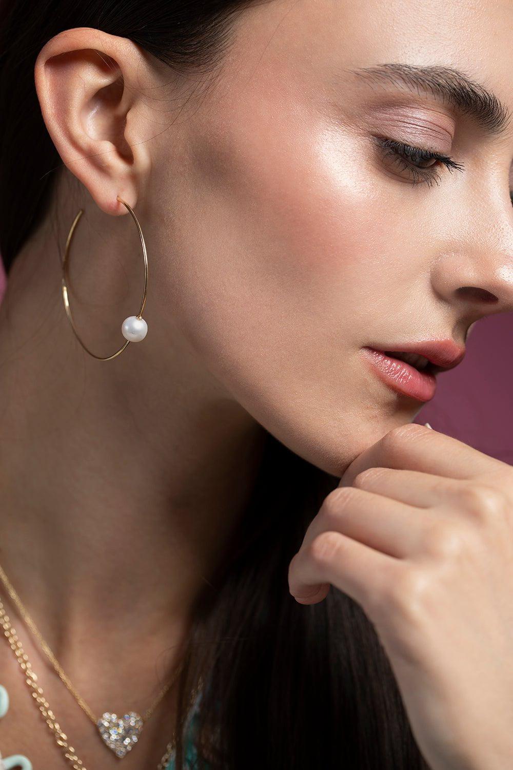 SYDNEY EVAN-Pearl Hoop Earrings-YELLOW GOLD