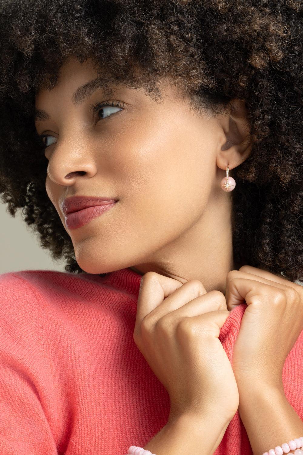 Pink Opal Starburst Earrings-YELLOW GOLD-JEWELRYFINE JEWELEARRING-SYDNEY EVAN