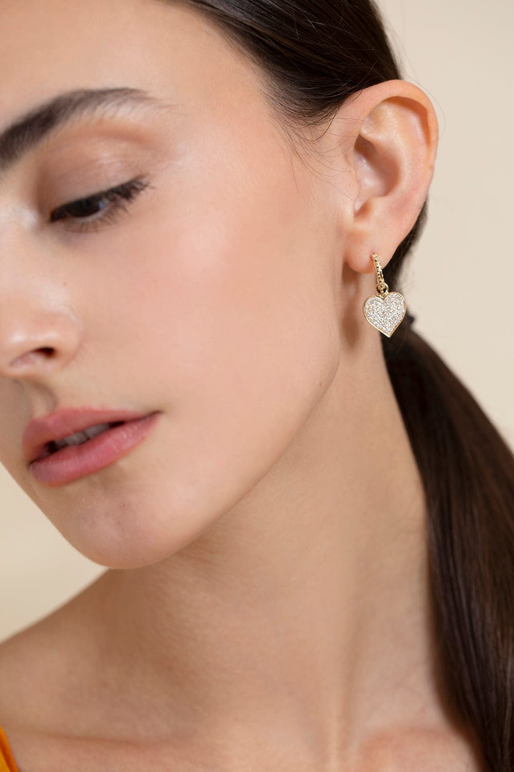 SYDNEY EVAN-Scallop Hoop Diamond Heart Earrings-YELLOW GOLD