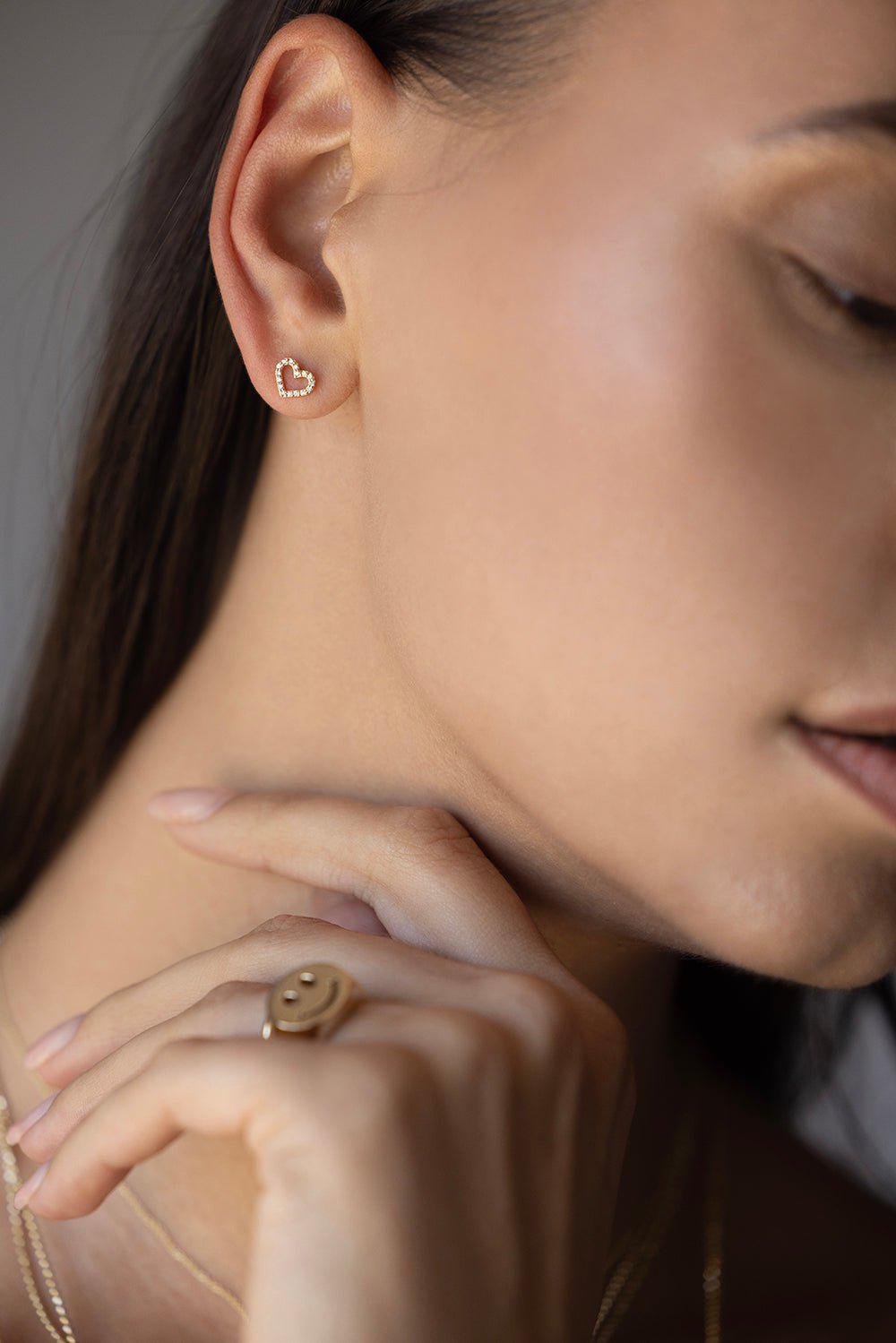 SYDNEY EVAN-Small Open Heart Earrings-YELLOW GOLD