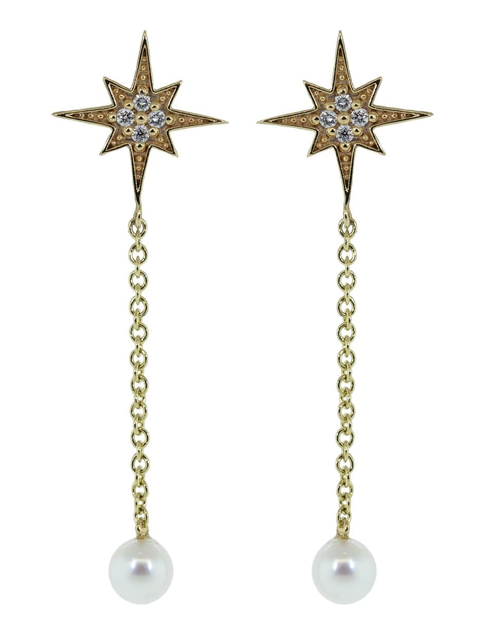 SYDNEY EVAN-Starburst and Pearl Drop Studs-YELLOW GOLD