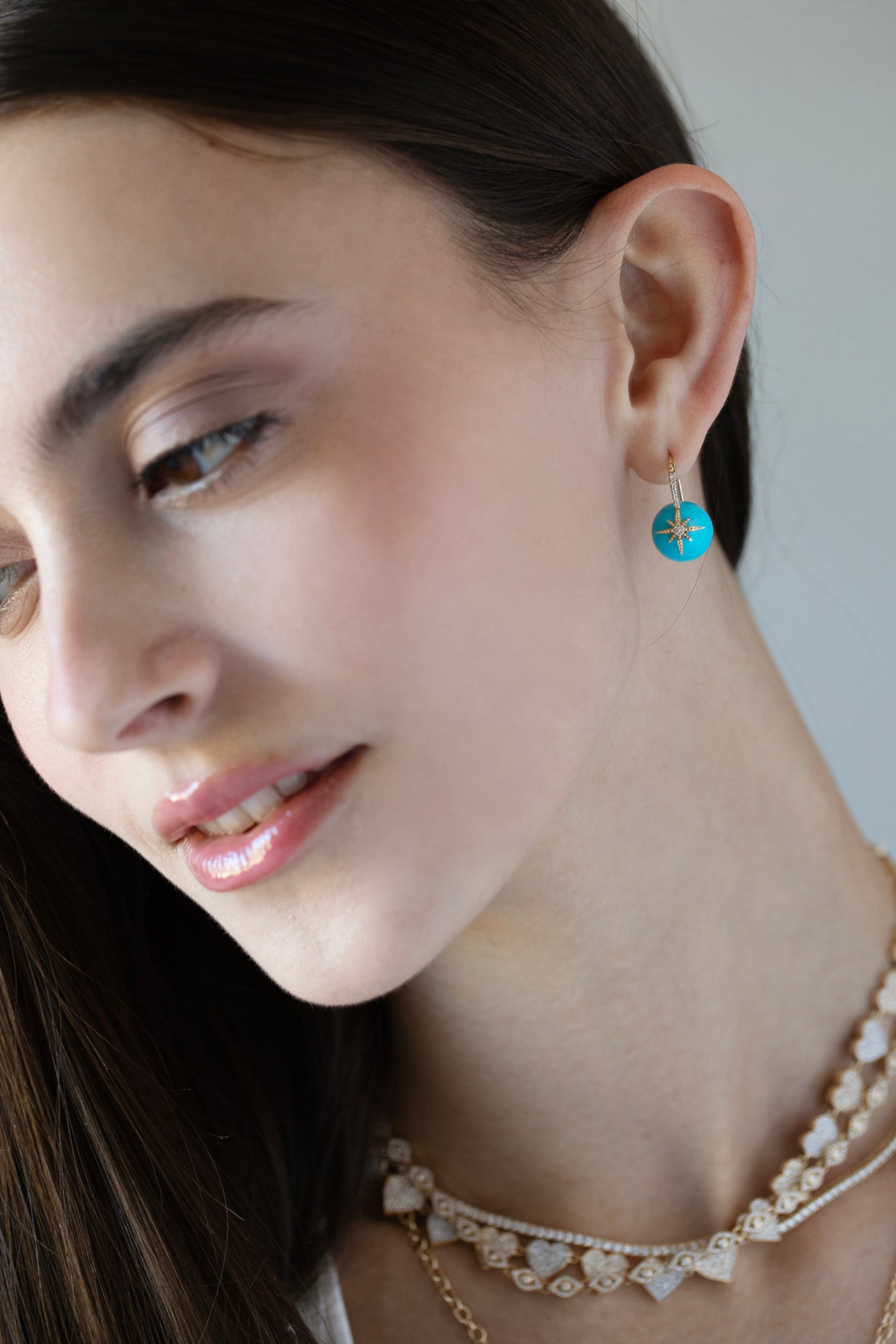 SYDNEY EVAN-Starburst Turquoise Bead Earrings-YELLOW GOLD