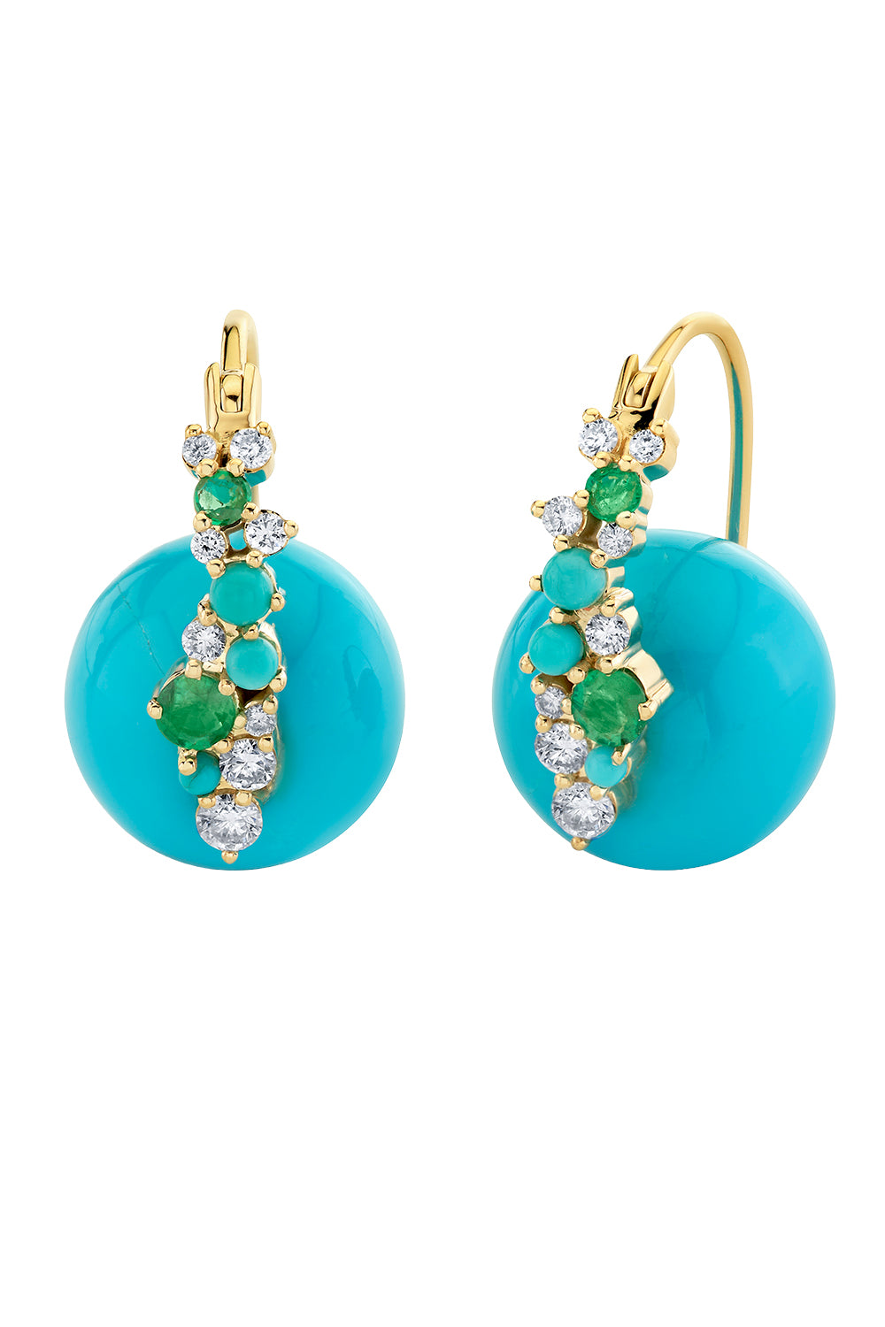 Turquoise Emerald Diamond Bead Earrings-YELLOW GOLD-JEWELRYFINE JEWELEARRING-SYDNEY EVAN